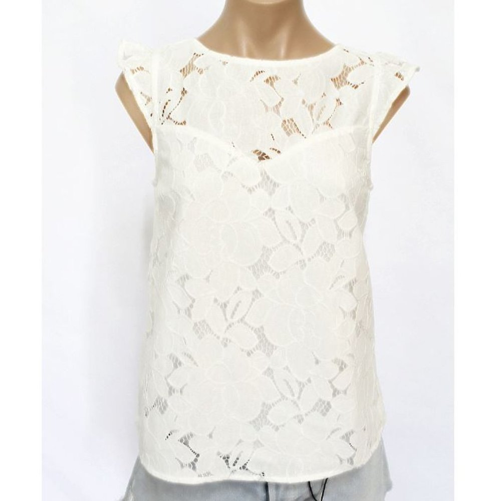 Anthropologie Monteau Ruffle Sleeve White Blouse